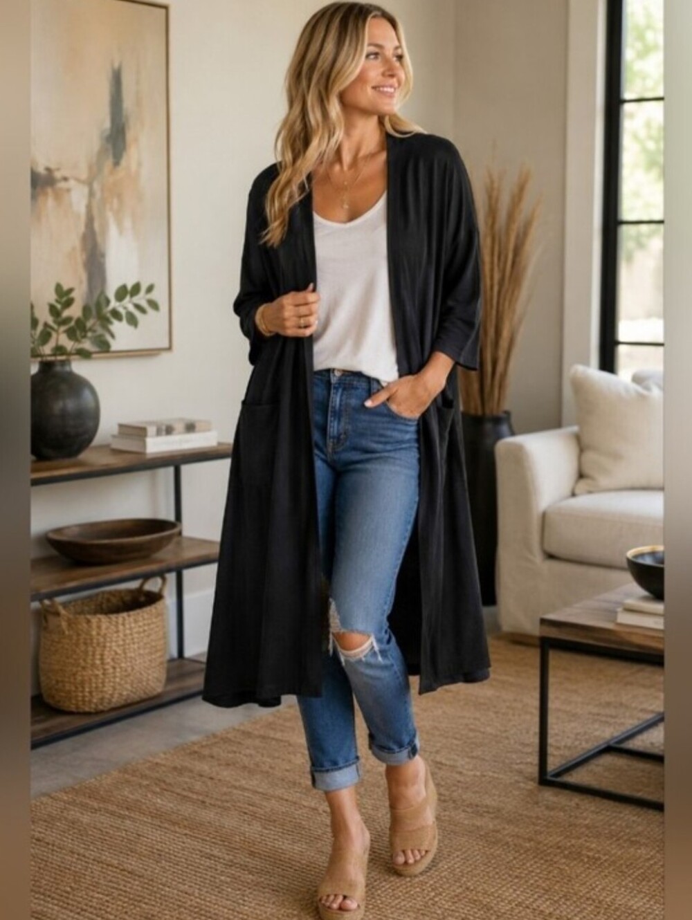 Solid Black Noir Collection Lularoe Sarah Sweater Cardigan Duster - NWT